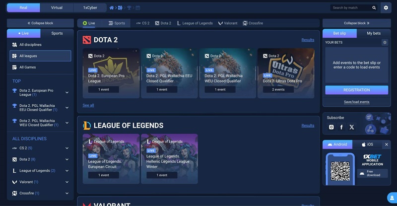 1xBet - Vast Game Selection with esports